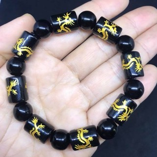 VÒNG TAY ĐÁ NÚI LỬA ĐEN CHẠM RỒNG 12LY
