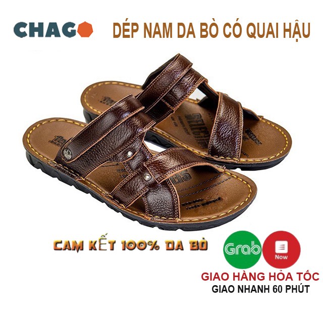 Dép da nam dép da bò cao cấp đẹp quai chéo ngang có quai hậu thời trang niên trẻ trung CHAGO DEP089