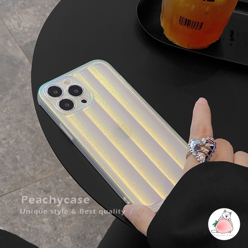 Ốp Điện Thoại TPU Mềm Nhám Trong Suốt Họa Tiết Sọc Laser Trắng Cho iPhone 14 13 12 Pro Max 11 Xr Xs Max X 7 8 Plus 13Mini