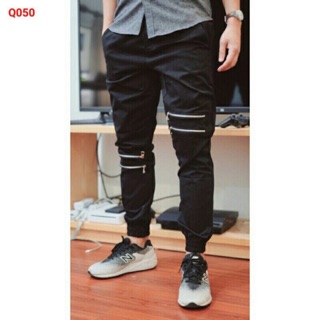 Quần jogger khóa zip vải kaki co giãn  size M L XL kiểu dáng Unisex nam nữ