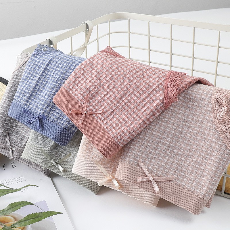 Quần Lót Nữ Cotton Embra Siêu Thoáng Hoạ Tiết Caro, Quần lót mềm mại Viền Ren Kháng Khuẩn Mã EBQL03
