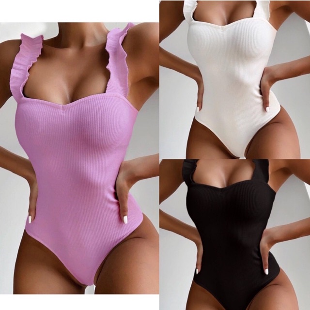 Đồ bơi 1 mảnh liền 2 dây bèo nhún chất thun gân 1M0054