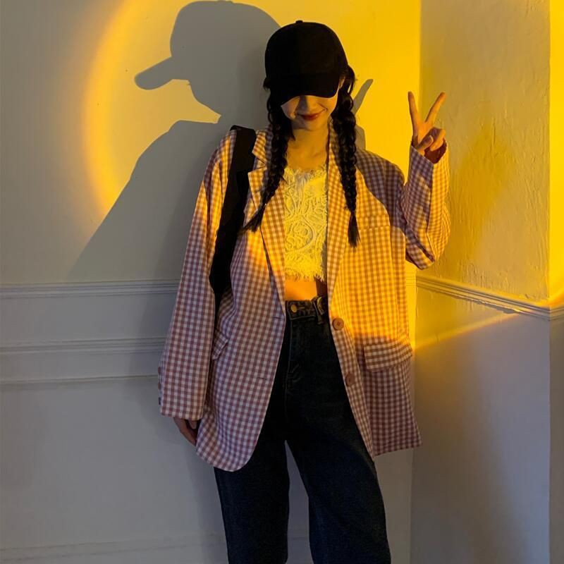 [Order] Áo khoác blazer Hàn Quốc kẻ caro dáng rộng oversize ulzzang | BigBuy360 - bigbuy360.vn