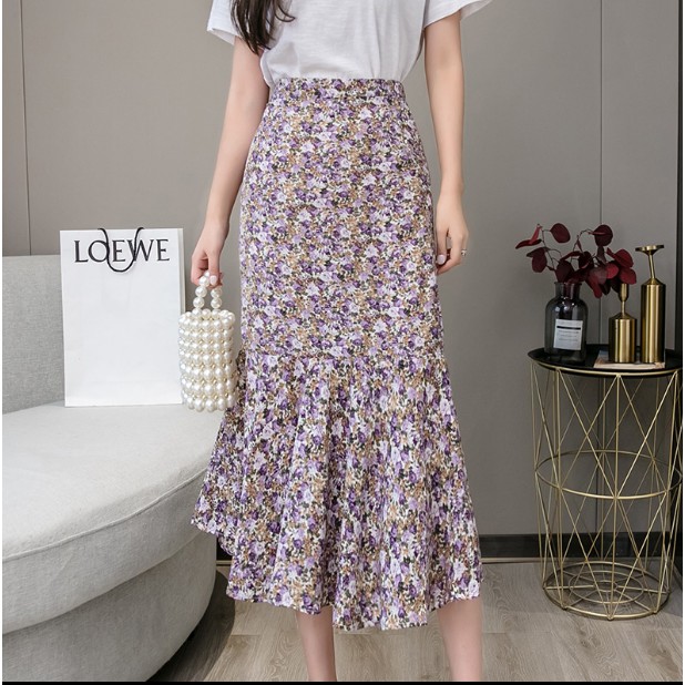 Chân váy hoa nhí công sở cạp cao hai lớp dáng dài chất đẹp | BigBuy360 - bigbuy360.vn