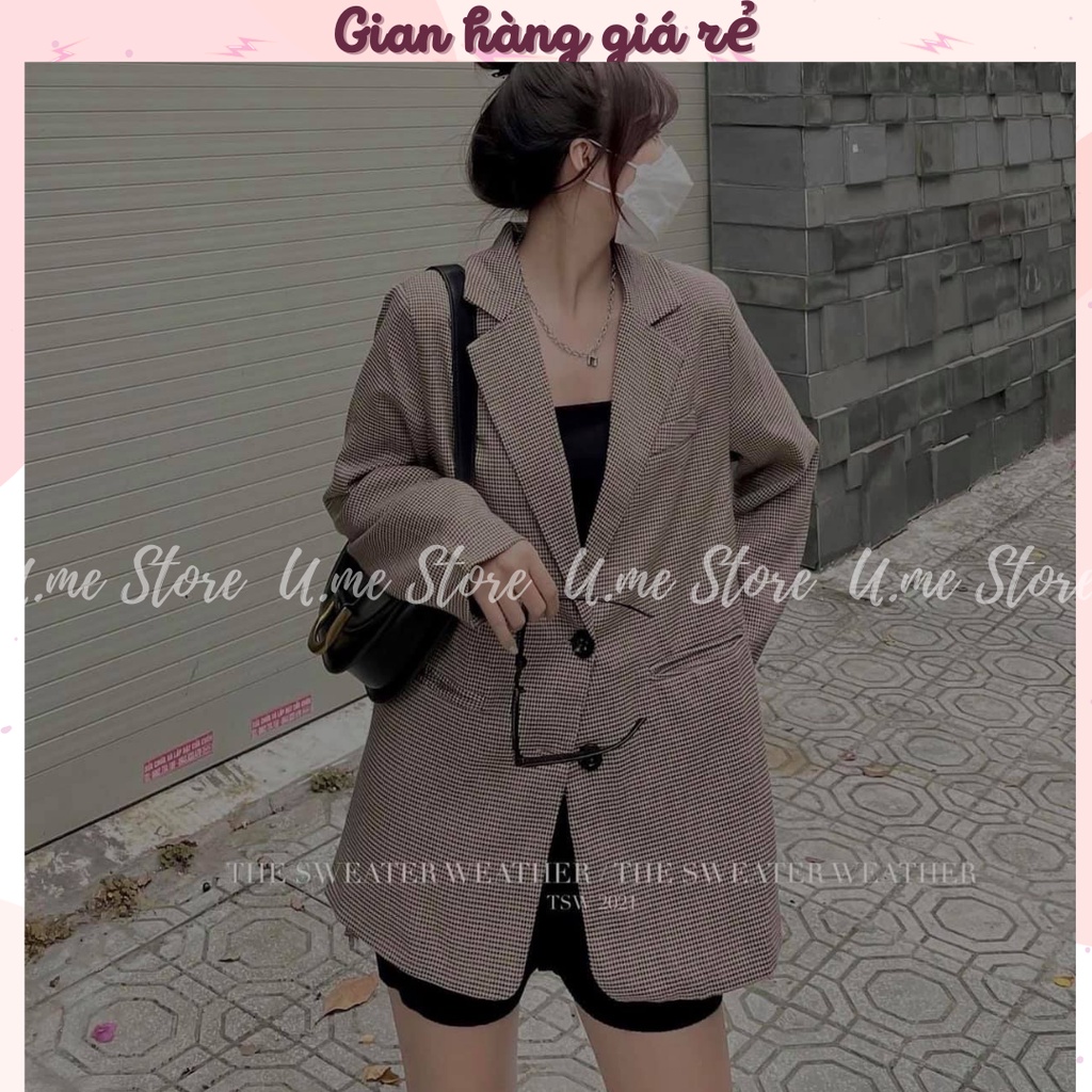 Áo khoác Blazer kẻ nhỏ Zic Zac 2 lớp thiết kế cúc tay sang chảnh Áo khoác Vest nữ Hàn Quốc