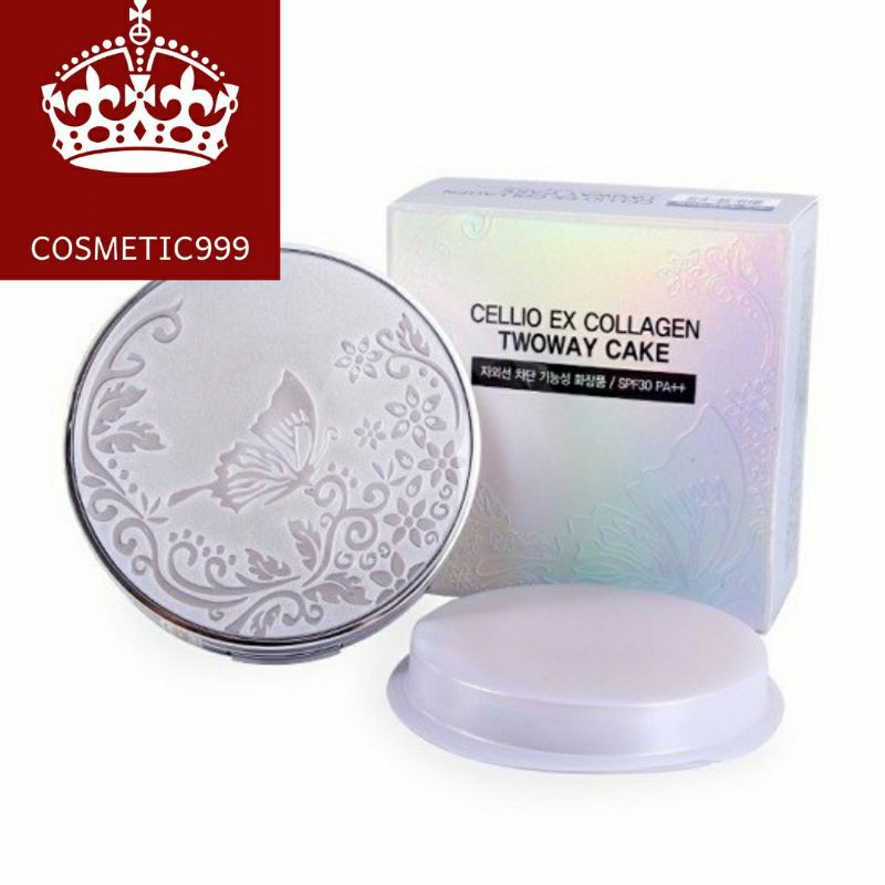 Phấn phủ Cellio ex collagen Twoway Cake, phấn phủ kiềm dầu mỏng nhẹ có 2 lõi Cosmetic999