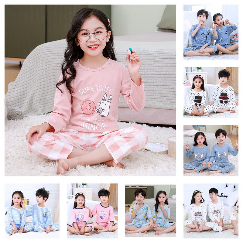 Bộ đồ ngủ 2 mảnh 雯捷贝 với áo tay ngắn 7 tấc vải mỏng thoáng khí thời trang mùa hè 2021 cho bé trai và bé gái