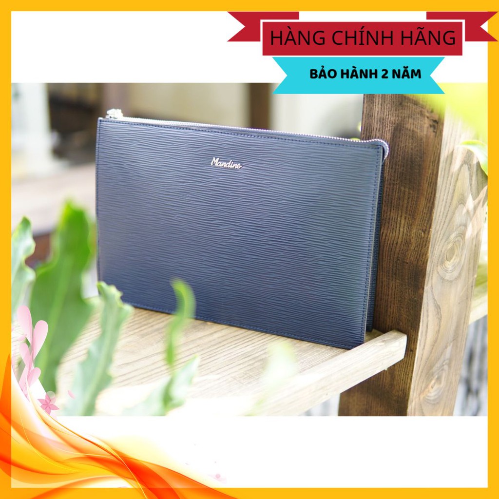 Clutch Ví Cầm Tay Nam Da Bò Thật Vân Epi Đựng Vừa Máy Tính Bảng 11 inch Mandino Màu Xanh Navi, Màu Đen