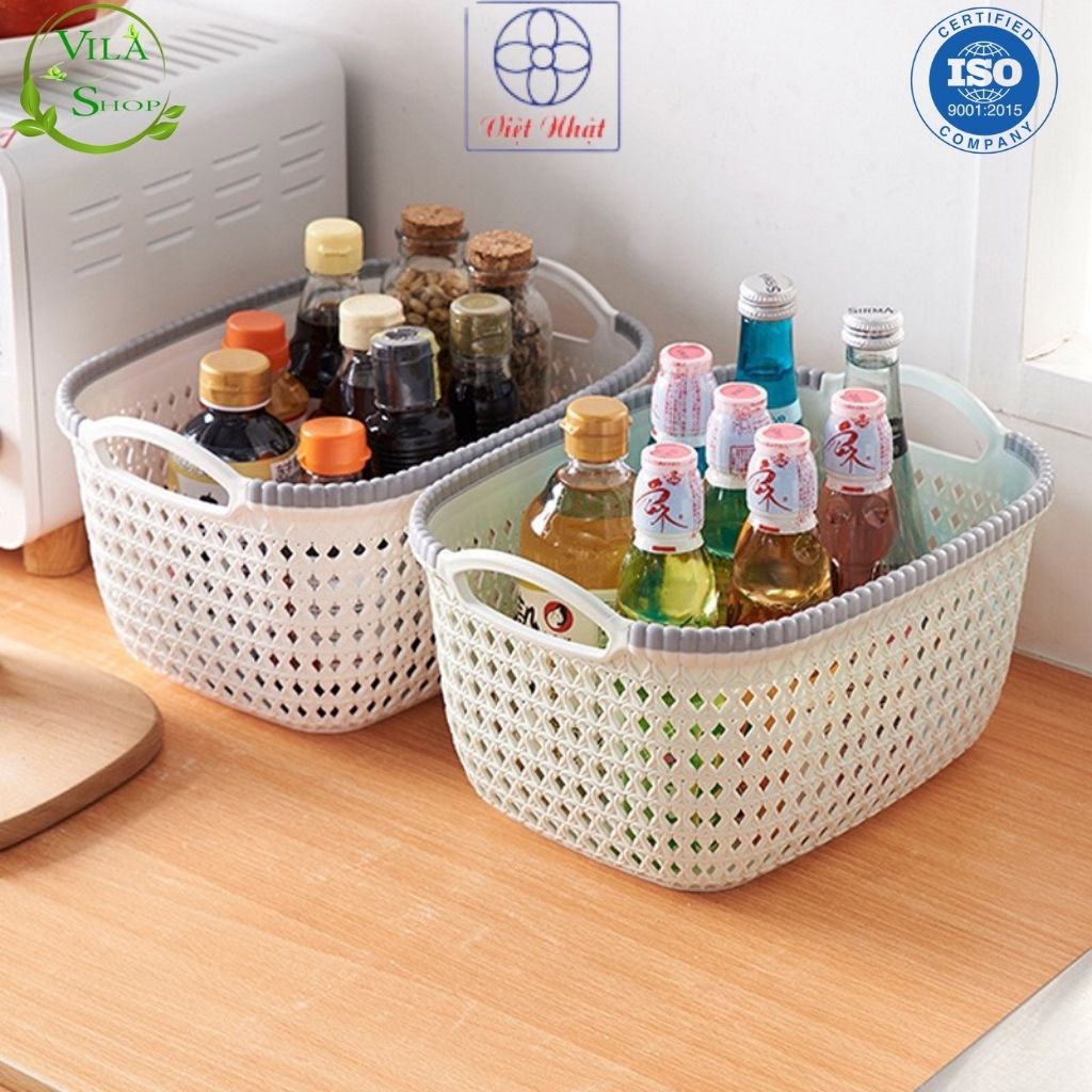 Giỏ Đan HOA, Rổ Nhựa Đựng Đồ Đa Năng VIỆT NHẬT 3377 Có Quai Cầm