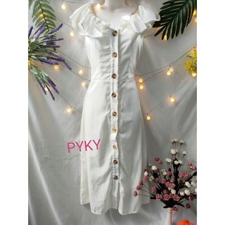 🌺DTB202192144 ĐẦM MIDI NÚT CỔ BÈO🌺