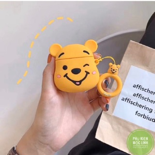 🐻 Case gấu pooh vàng 🐯 Vỏ bao airpod 1 2 đựng tai nghe không dây i11 i12... dễ thương tặng kèm móc treo