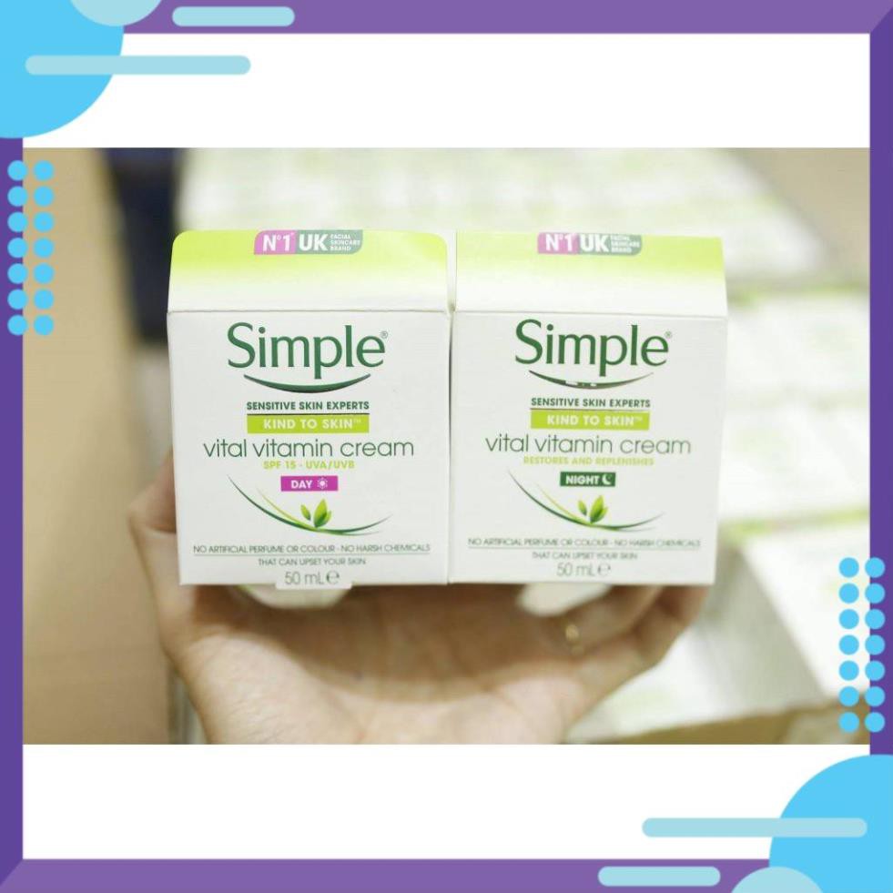 [Freeshipg] Kem dưỡng ẩm Cho Da Ban Ngày Simple Kind To Skin Vital Vitamin Day Cream SPF15 UVA/UVB 50ml