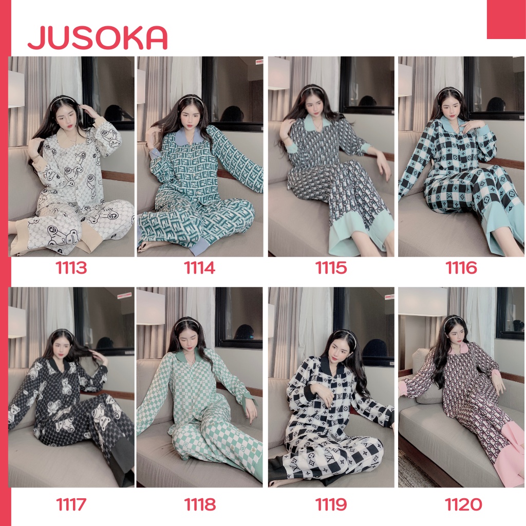 Đồ bộ nữ lụa ngủ pijama dễ thương mặc nhà dài tay quần dài JUSOKA