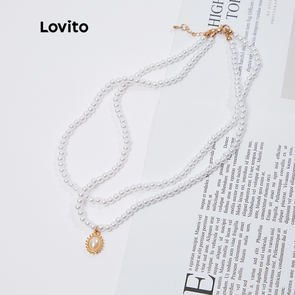 Vòng cổ Lovito hai lớp đính ngọc trai giả phong cách thường ngày L18M136 (màu trắng)