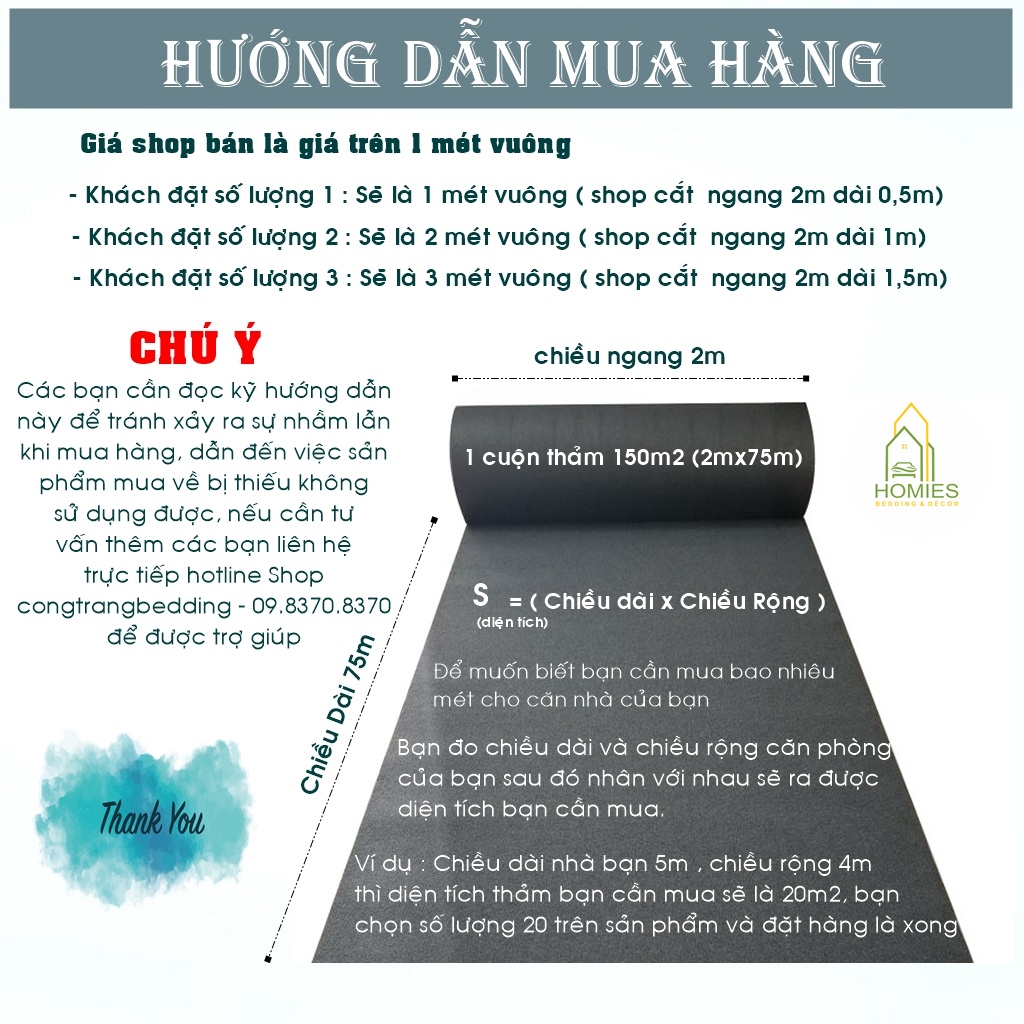 Thảm Nỉ Trải Sàn HOMIES Trơn Một Màu Trải Văn Phòng  - Một Mét Vuông Tương Đương 0,5m x 2m