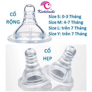 Núm ty, núm vú silicon siêu mềm Kichilachi (Size S, M, L, Y) (Cổ hẹp / Cổ rộng) - Sử dụng được cho hầu hết bình sữa