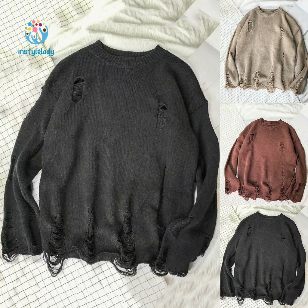 Áo sweater phối rách thời trang đường phố trẻ trung cá tính