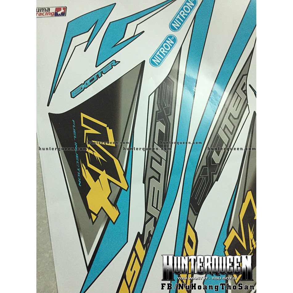 Tem Exciter 150. Tem rời Exciter MX xanh bạc. Dán xe đen. Xe màu khác vui lòng inbox
