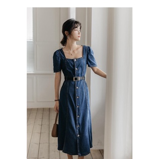Đầm Denim Mỏng Tay Phồng Thời Trang Mùa Hè Hàn Quốc Mới 2021