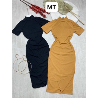 Đầm Body Cổ Lọ Tay Lửng, Xẻ Tà