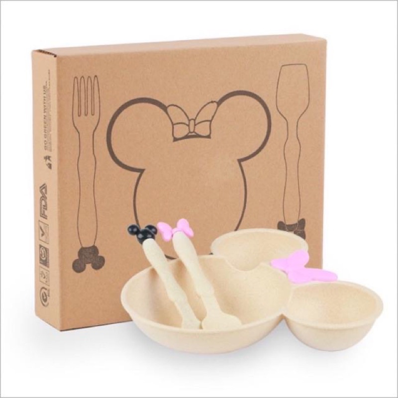 Khay ăn dặm lúa mạch chuột mickey kèm muỗng nĩa cho bé