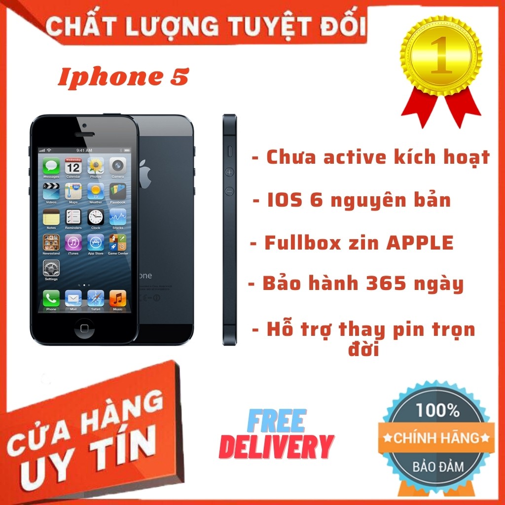 Điện thoại Iphone 5 chính hãng quốc tế / IOS 6 nguyên bản / Bảo hành 365 ngày Fullbox