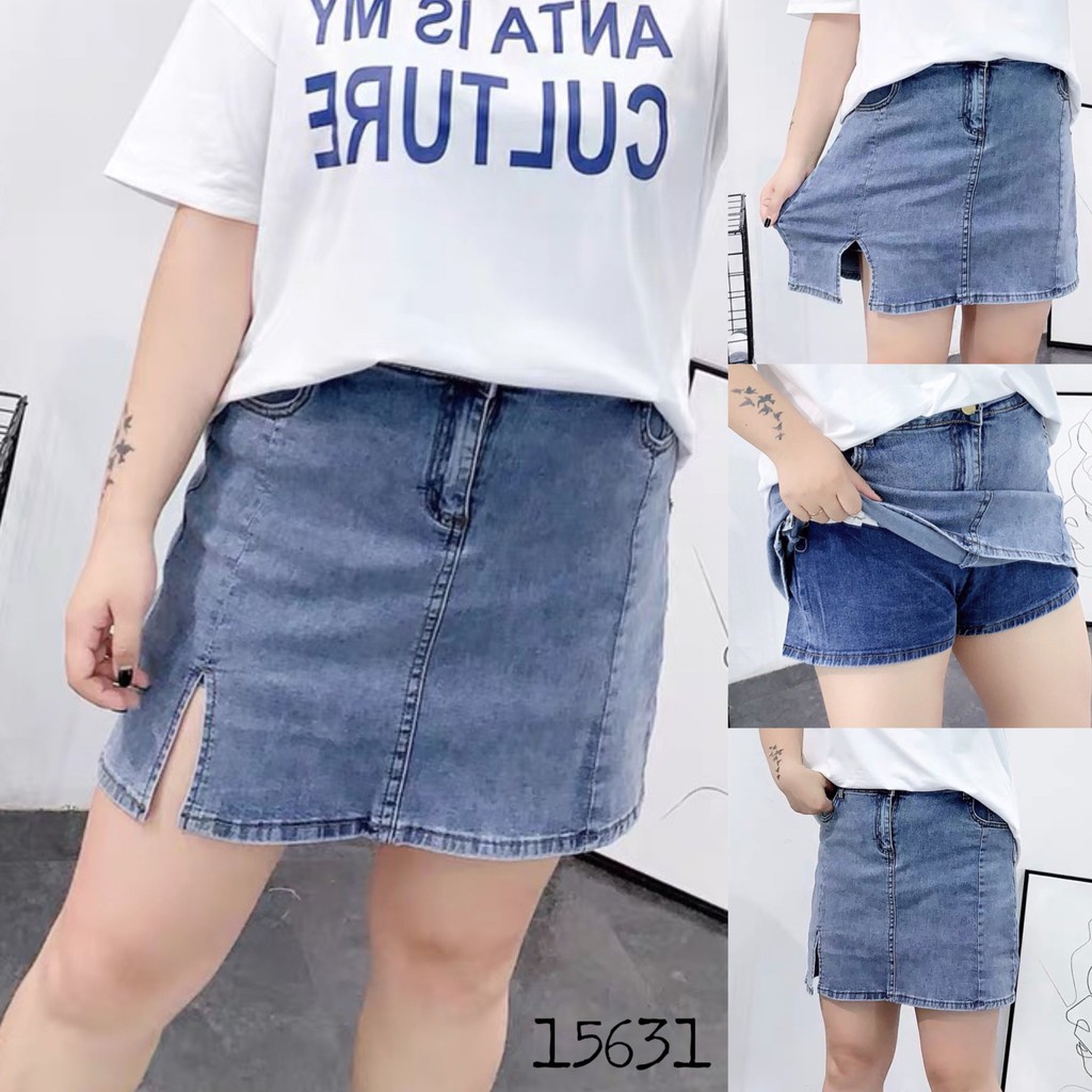 Váy quần BIG SIZE Jean co giãn Xẻ đùi QV.QC - 15631