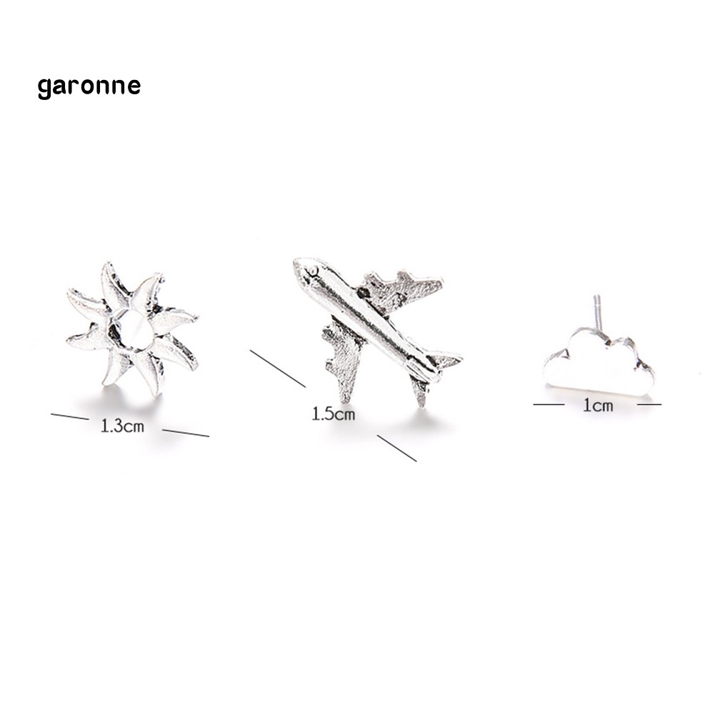 GA_3Pcs/Set Fashion Aircraft Cloud Sun Ear Studs Earrings Women Party Jewelry Gift
