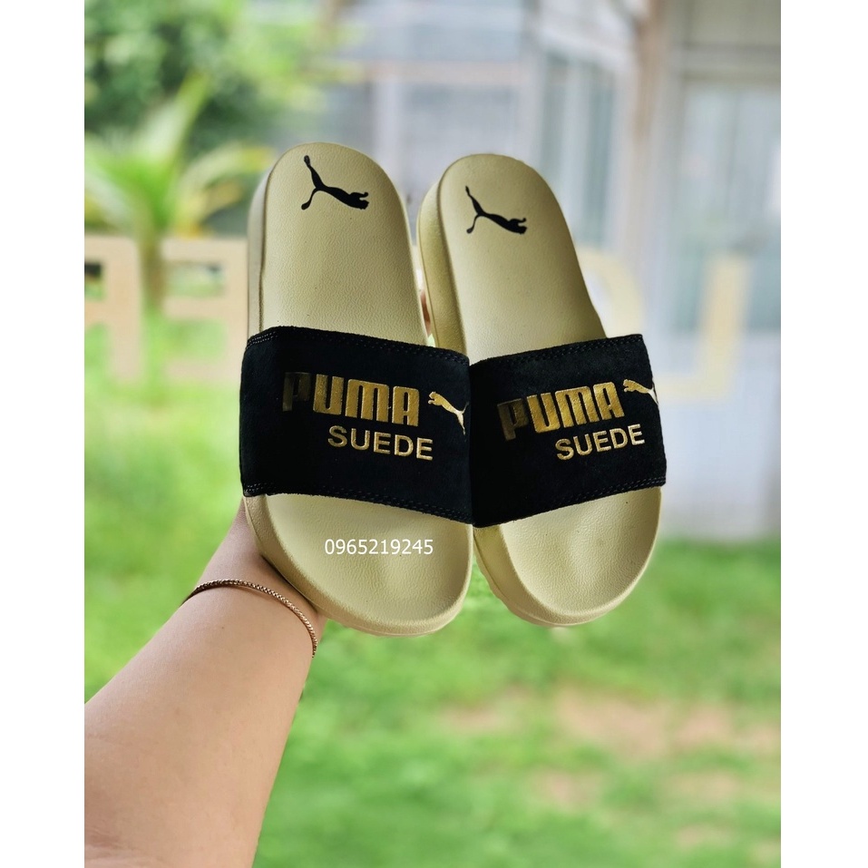 ♥️ Freeship+Hộp ♥️ Dép 𝐌𝐋𝐁 𝐏𝐔𝐌𝐀 da lộn,dép quai ngang nam nữ 𝐏𝐔𝐌𝐀,dép mlb thể thao nam nữ in PUMA da lộn vàng-quai-đen