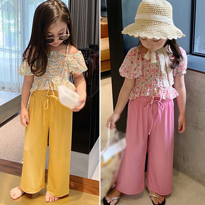 Bộ Áo Tay Phồng Phối Quần Dài Ống Rộng Cho Bé Gái (Có Bán Lẻ)