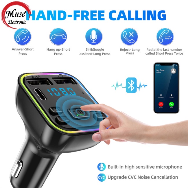Máy Nghe Nhạc Mp3 Hai Cổng Usb 4.2a + pd Type C Kết Nối Bluetooth Có Đèn Nền Led Cho Xe Hơi