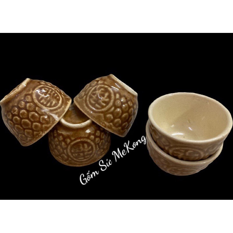 Một chục chun nâu sành uống trà kiểu xưa hoài cổ, đựng nước, muối, gạo thờ cúng, ăn hột vịt size lớn