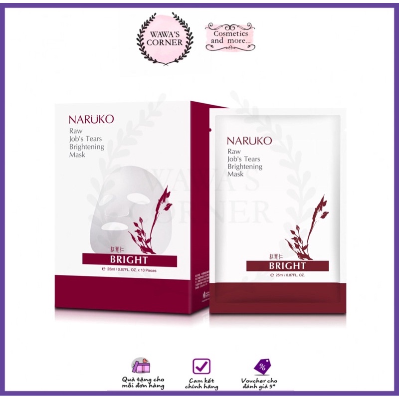 MẶT NẠ NARUKO Ý DĨ TRẮNG SÁNG DA MỚI - RAW JOB’S TEARS BRIGHTENING MASK