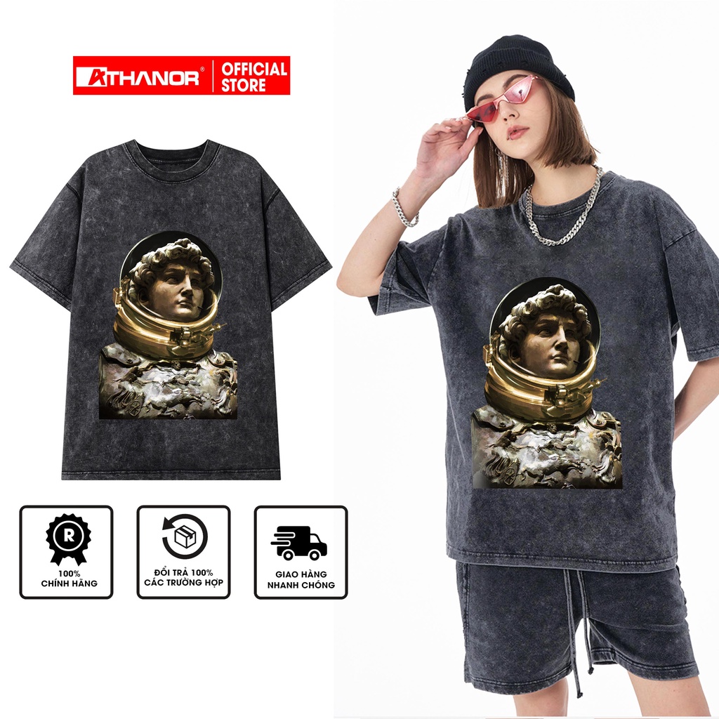 Áo thun ATHANOR wash tay lỡ 100% cotton form rộng unisex mẫu DAVID
