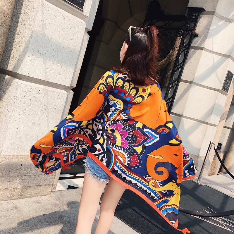 [Hàng Loại 1] Khăn Choàng Đi Biển Chống Nắng Hoạ Tiết Voi Vàng Chụp Ảnh Siêu Đẹp