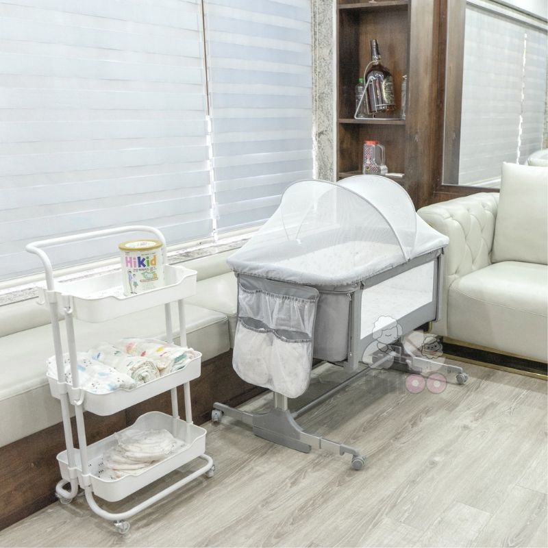 Nôi Cũi Vải Chân Cao UMOO UM-08109 Chính Hãng, Nôi Đa Năng Có Thẻ Hạ Thành
