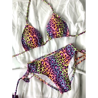 Bikini 2 mảnh da beo 7 sắc cầu vồng siêu nét