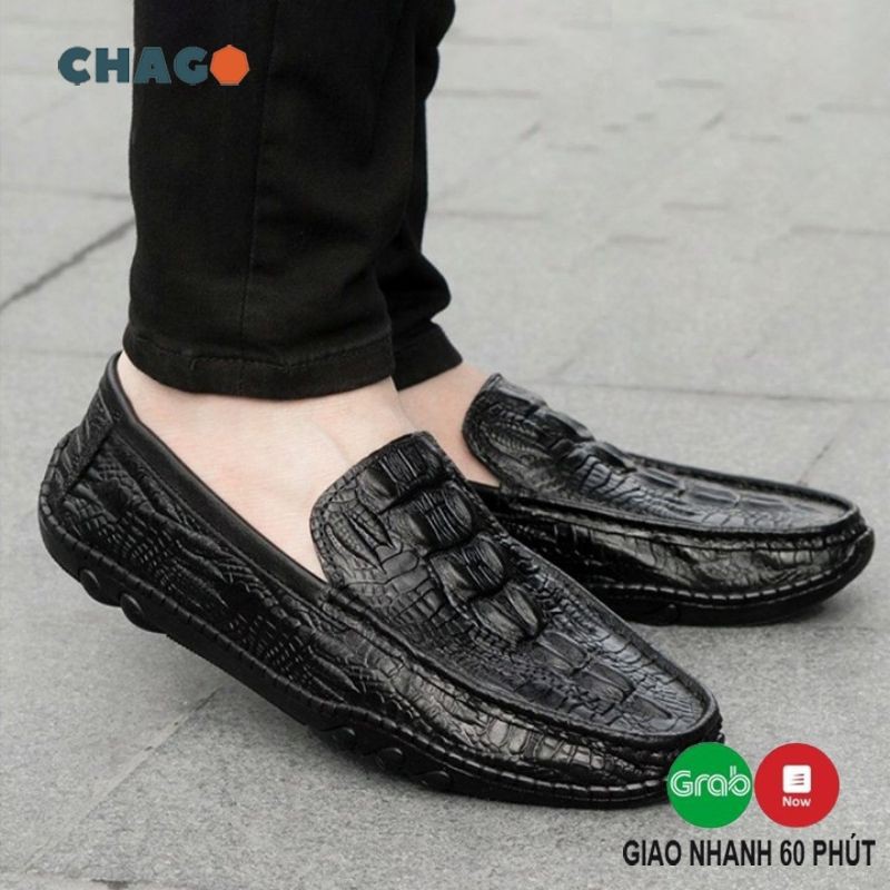 Giày lười nam da bò vân đuôi cá sấu kiểu dáng góc cạnh CHAGO GCS118