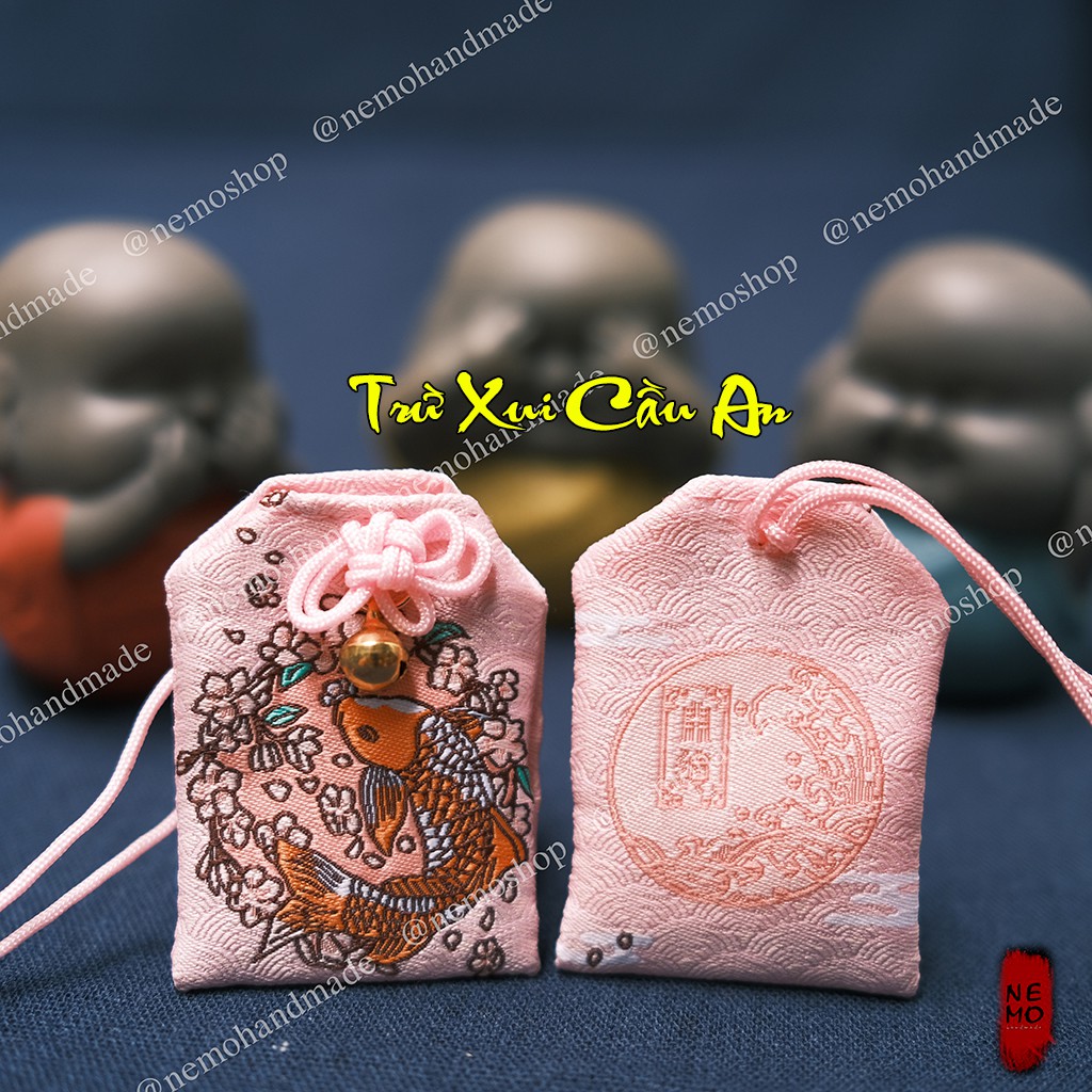 Túi Phước May Mắn Omamori Cá Chép, tặng Túi Bảo Vệ, tặng Đá Ngũ Sắc, tặng Hoa Oải Hương Nụ Khô - OM12M