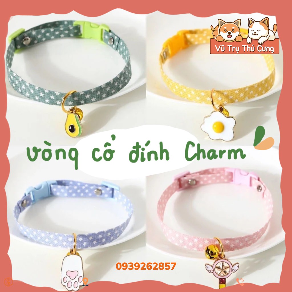 Vòng cổ Chó Mèo chuông lục lạc kèm Charm Cute| Vòng đeo cổ Thú cưng dễ thương| Vòng cổ lục lạc chó mèo