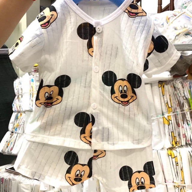Bộ cotton giấy ngắn tay mặc hè siêu mát thấm mồ hôi bé (2-14kg)