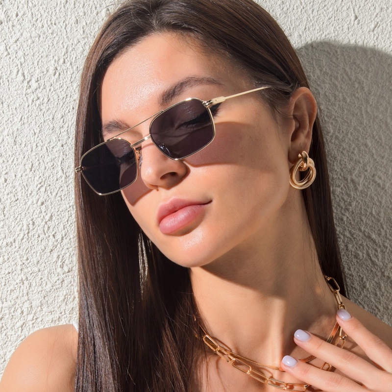 Kính Mát Gọng Vuông Kim Loại Đơn Giản Thời Trang Hàn Quốc