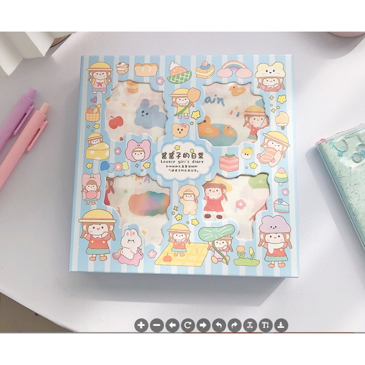 Hộp 100 tấm sticker dán cô gái dễ thương trang trí sổ tay, laptop, ốp điện thoại...