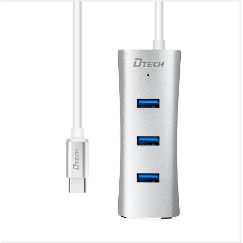 Cáp chuyển đổi Type-C ra Lan + 3 cổng USB 3.0 - Dtech - T0025