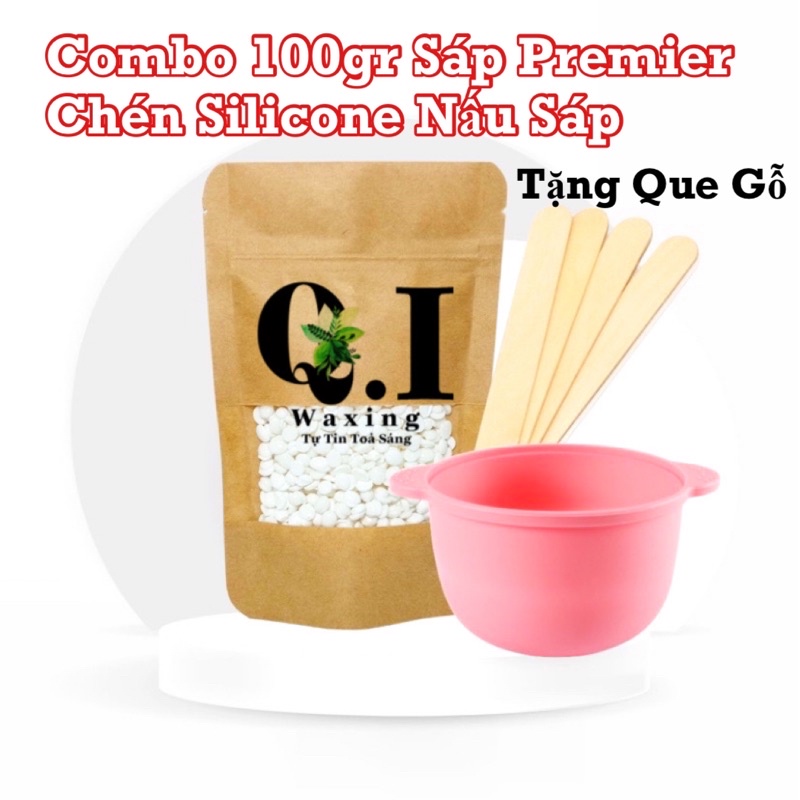 Combo 100gr sáp wax lông, chén silicone tặng kèm que gỗ