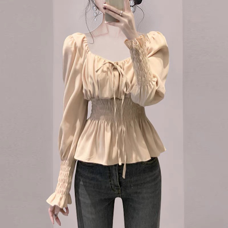 Áo sơ mi nữ kiểu Hàn Quốc form rộng đẹp công sở tay dài bigsize đi học trắng xanh tay phồng dễ thương DK3T502