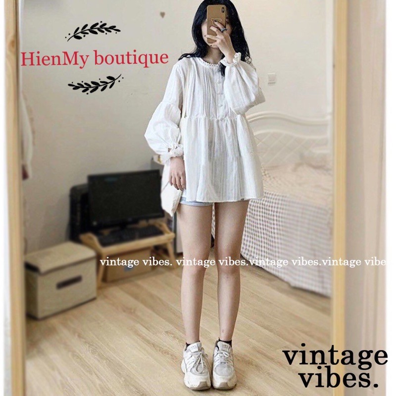 ÁO BABYDOLL CỔ REN TAY BÈO TIỂU THƯ ULZZANG