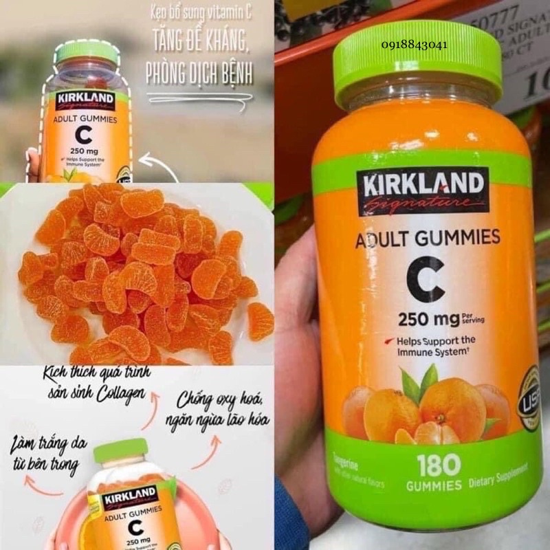 Kẹo dẻo Kirkland Adult Gummies Vitamin C 250mg Hộp 180 Viên [Mỹ]