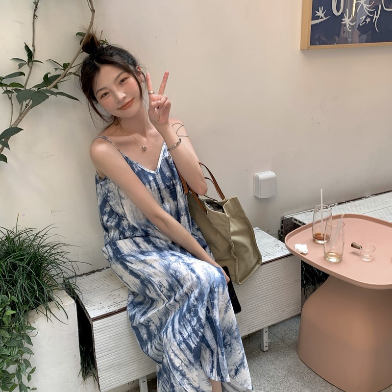 Đầm Maxi Sát Nách Dáng Rộng Màu Nhuộm Thời Trang Mùa Hè Cho Nữ