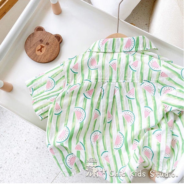 [Babycat] Hàng Có Sẵn Áo Sơ Mi Tay Ngắn In Hình Dưa Hấu Phong Cách Hàn Nhật Thời Trang Mùa Hè Tươi Mới Dành Cho Bé Trai